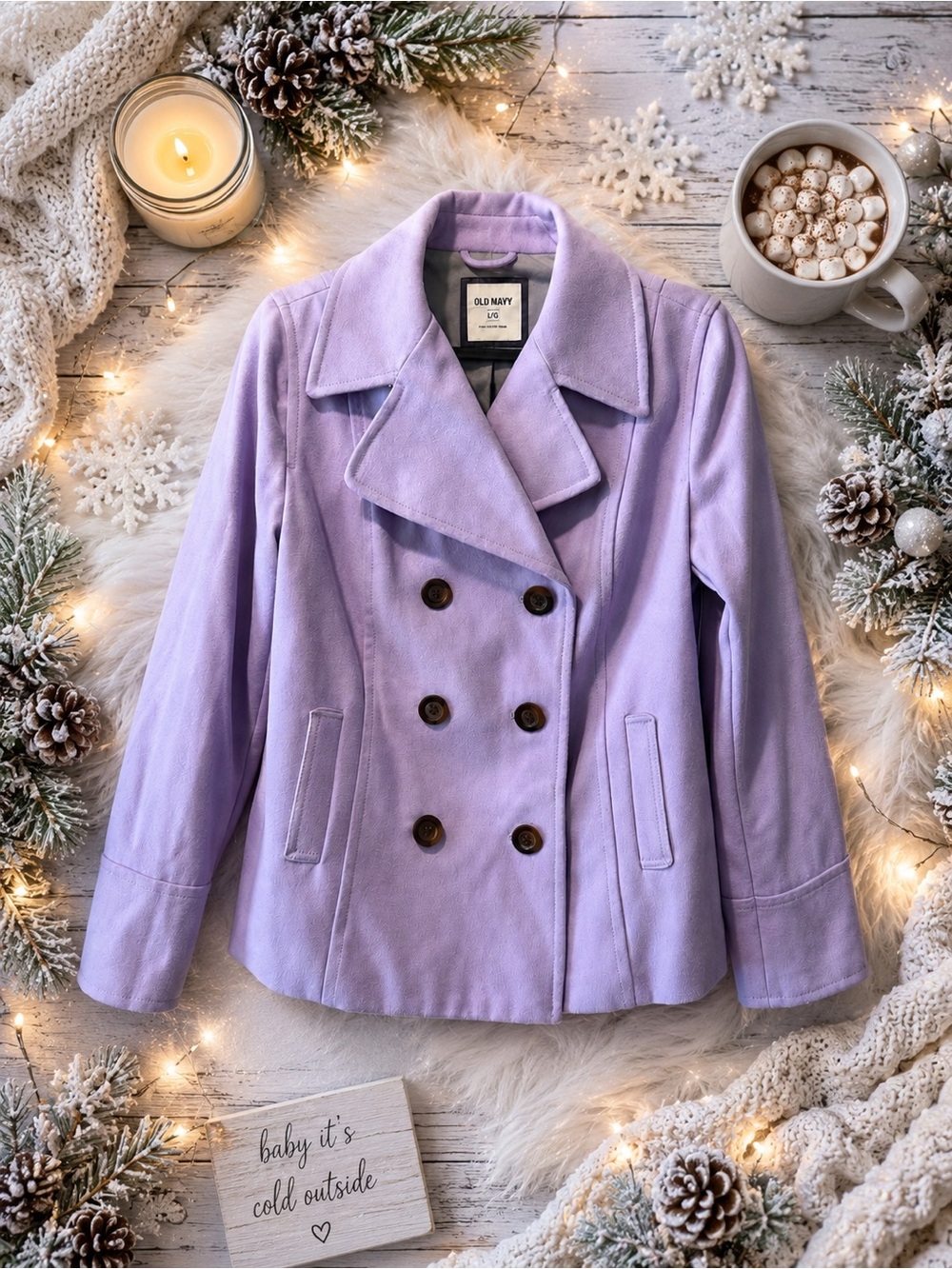 NWT Old Navy Lavender Double-Breasted Peacoat Jacket